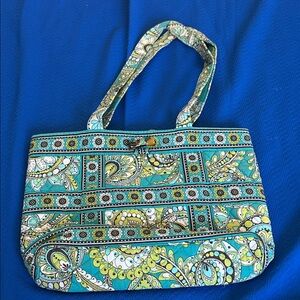 Retired Vera Bradley Tote Bag in Teal and Yellow